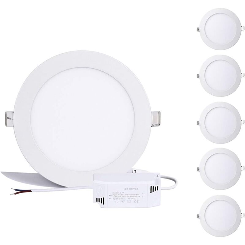 9W Panneau led Tache ronde blanche Non Dimmable Downlight, Projecteur encastré, Extrêmement plat, 720lm Remplacer Halogène 80W (4000k, Panneau rond