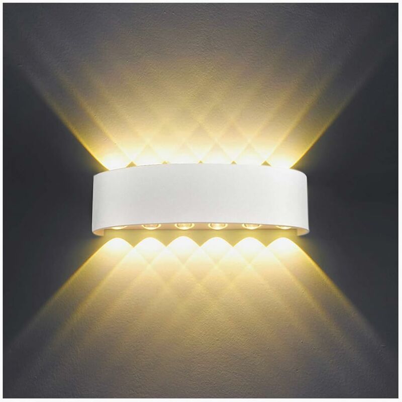 Langray - Applique Murale Interieur LED 12W Blanc Lampe Murale Moderne, IP65 étanche appliques murales exterieures en Aluminium, Up Down Spot Lampe