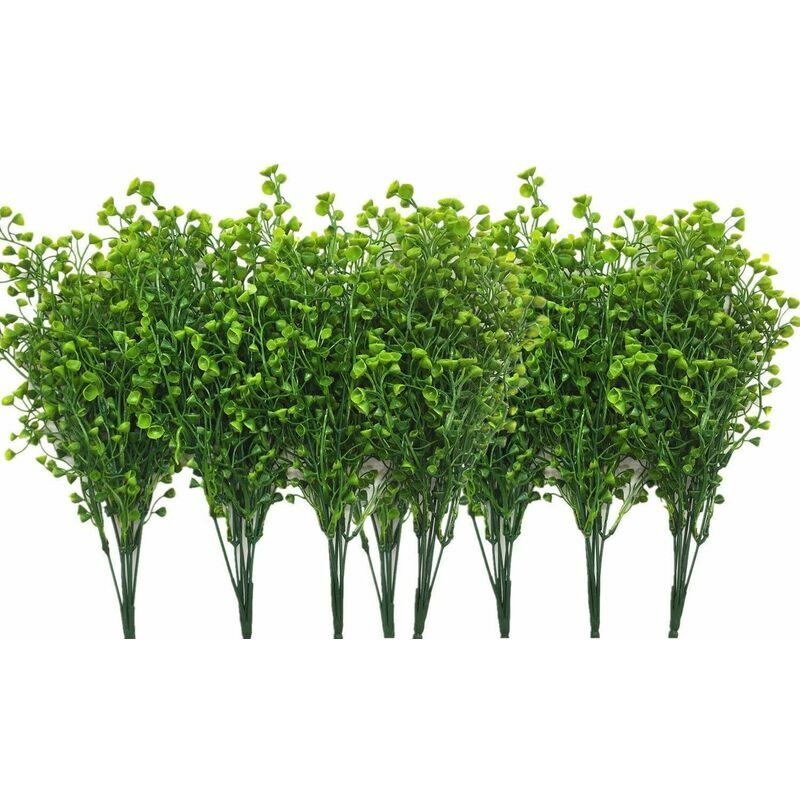 KZQ - Plantes Artificielles Buissons, Lot de 8 Arbustes Faux Plantes Vertes en Plastique pour Intérieur, Extérieur, Maison, Jardin, Bureau,