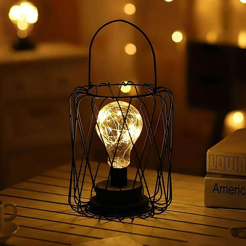 Bedside Lamp Decorative Night Light Bulb Nightlight Retro Metal Table Lamp Battery Operated Desk Lamp Decoration Lamp Toy Gift for Bedroom, Hotel,