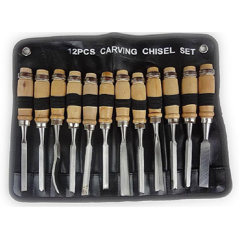 Bois Set 12 pièces ciseaux bois outil a main kit avec une pochette de rangement-