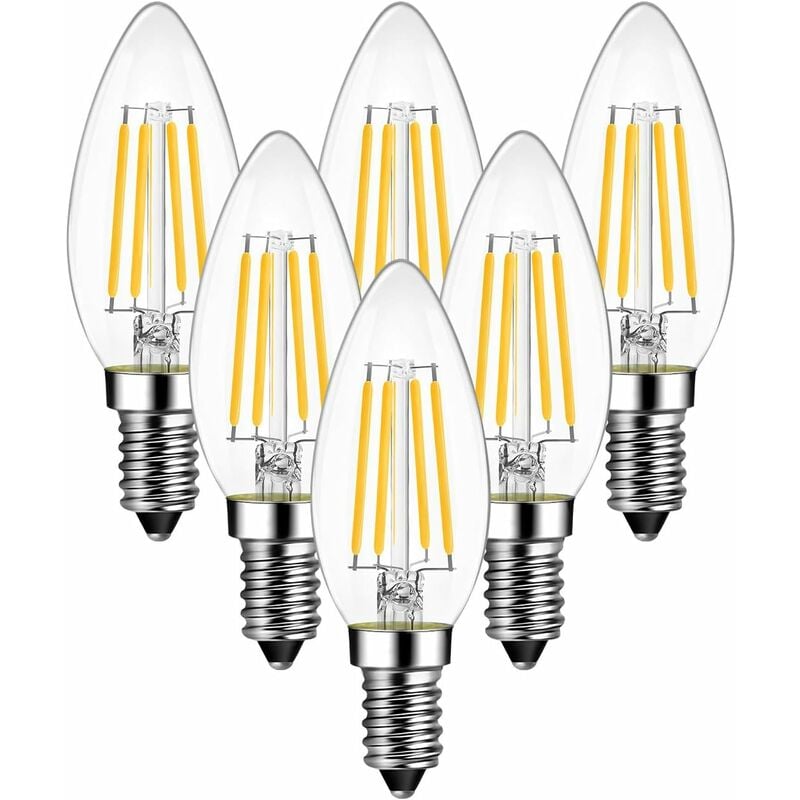 

Bombilla de vela de filamento LED E14 de 4 W, 470 lúmenes equivalente a una bombilla halógena vintage de 40 W, blanco cálido 2700 K, no ajustable,