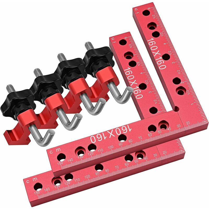 KZQ - querres de Positionnement à 90 Degrés en Aluminium de 160 x 160 mm, avec 2 Pinces d'Angle et 4 Vis, Outil de Travail du Bois de Type l