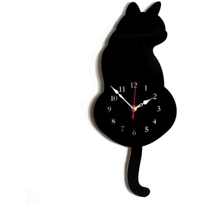 

Cat Reloj de pared Reloj de acrílico moderno para decoración del hogar Reloj de pared silencioso sin marco (Negro)