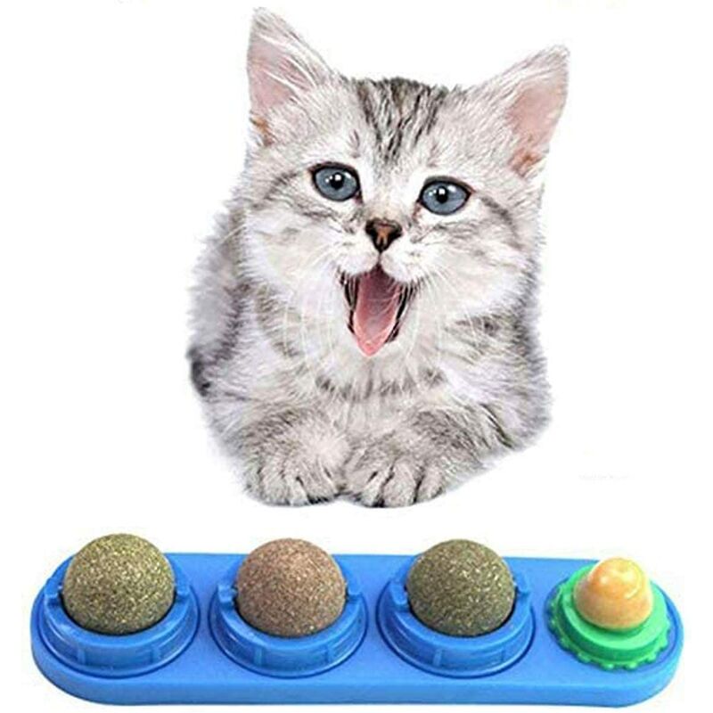 

Catnip Ball Toy, 4 piezas de leches de gato lamibles, juguete comprimido con adhesivo de pared, limpieza de dientes de gato, cuidado de la salud y