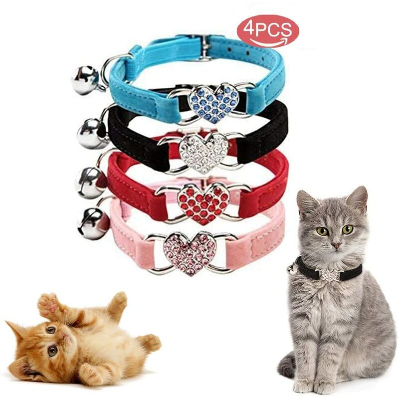 

Cats Collar, cuello de gato ajustable de terciopelo suave con campana, lindo suministro para mascotas, se adapta a la mayoría de gatos y perros