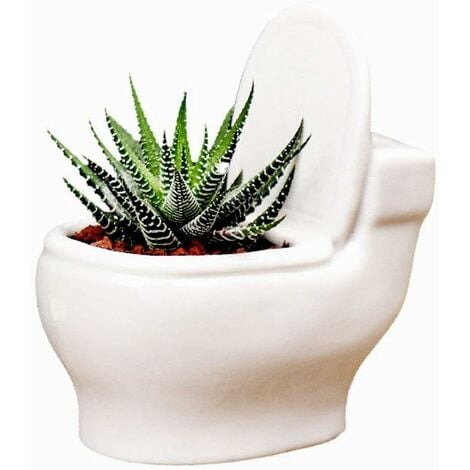LangRay Ceramic Toilet Plant Pot / Bonsai Pot / Flower Pot / Succulent Planter (White) (4.6 ")