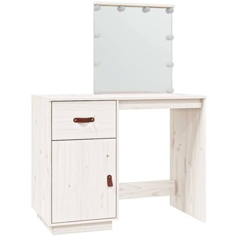 LangRay Coiffeuse avec LED Blanc 95x50x133,5 cm Bois de pin massif