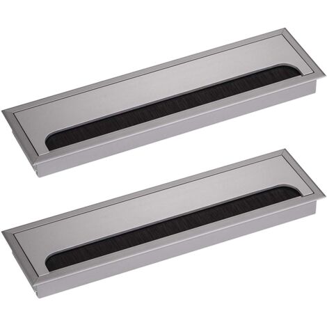 LangRay Couvercle Passe Cables Fil Rectangulaire 80x 280mm pour Encastrer sur Table de Bureau Organisateur de Cables pour Meuble Aluminium Argent Anodisé Passage de Cable Cache-Cable Lot de 2
