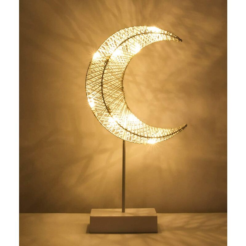LangRay Decorative Table Lamp, Battery Powered LED Moon Shaped Bedside Lamp, Warm White Light Night Light, Decoration for Home Bedroom Work Sleep