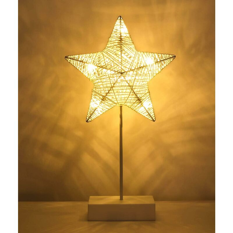 Decorative Table Lamp, Battery Powered LED Star Shaped Bedside Lamp, Warm White Light Night Light, Decoration for Home Bedroom Work Sleep - White
