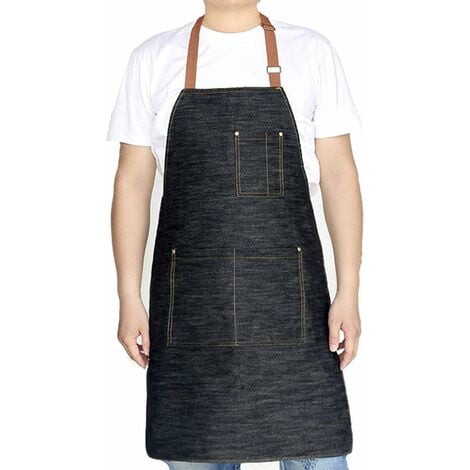 Delantal negro de cocina para hombre ajustable con bolsillos
