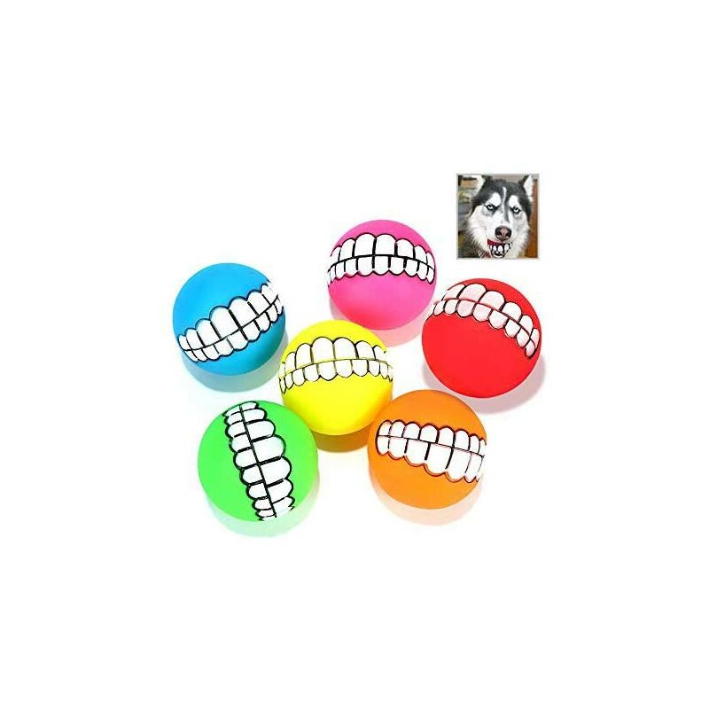 

Dog Ball, paquete de 6 bolas divertidas para perros con sonido para masticar dientes, bolas interactivas para perros (color aleatorio)