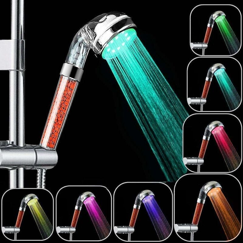 

Ducha de mano LED, ducha de mano, ducha de mano, 7 colores, cabezal de ducha LED de alta presión, rociador de ahorro de agua y doble filtro anti