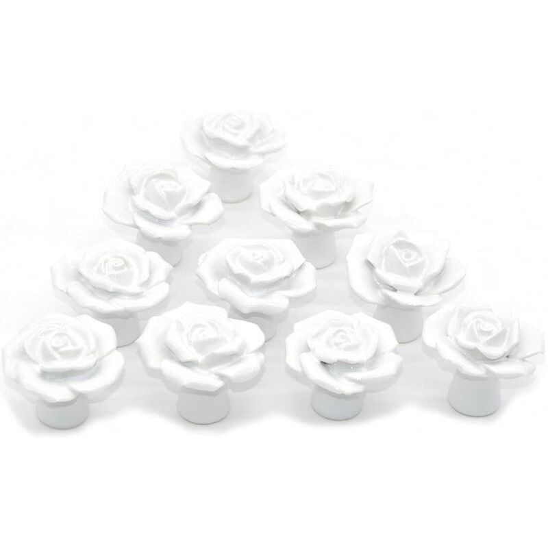 

Fleur Rose - Manija de puerta de cerámica para tocador, armario de cocina, armario, cajones, paquete de 10, color blanco