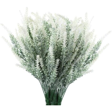 LangRay fleurs de lavande artificielles fausses plantes avec Bouquet de mariage en faux plastique pour centres de table maison cuisine jardin ferme décor 10 pièces blanc