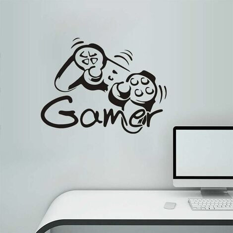 LangRay Gaming Accessories Wall Stickers for Boy's Room, Gamepad + Gamer, Nursery Decor, Playroom Wall Decor, 44 x 57 cm