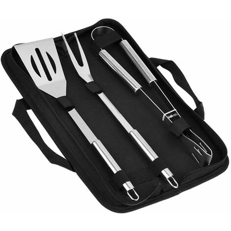 LangRay Grillbesteck, 3er Set Edelstahl Grillzubehör Fleischgabel Grillspatel Grillzange Grillset Barbecue Grillgabel Grillkoffer Grillbesteck mit Tragetasche für Weihnachten, Picknick, Camping