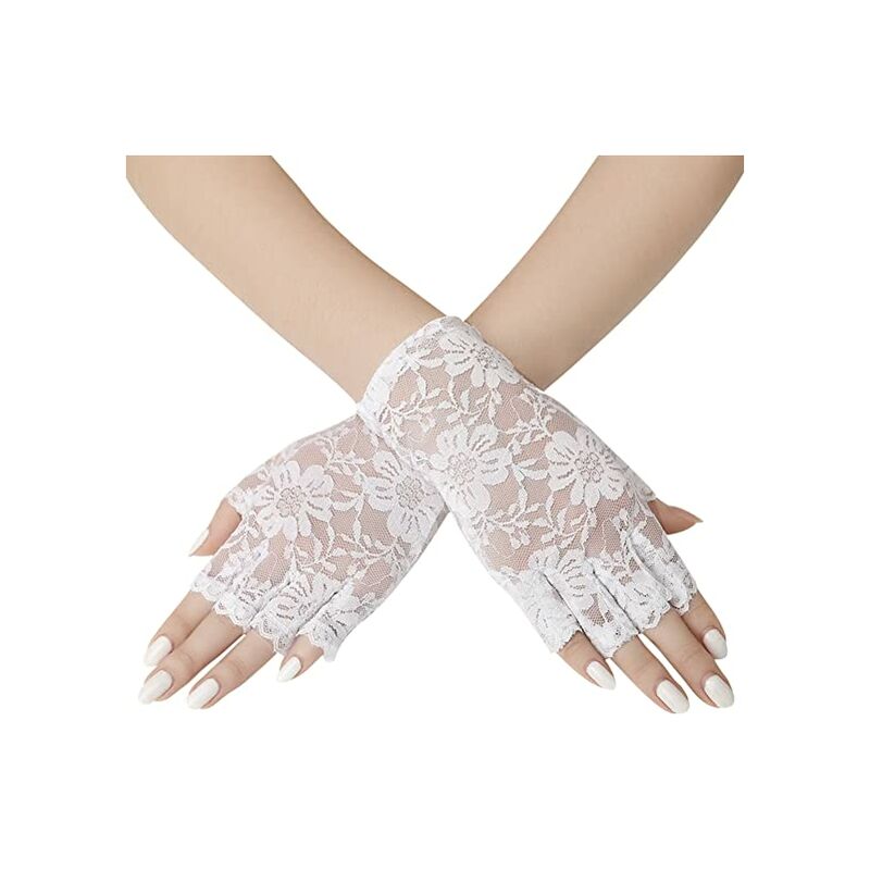 

Guantes de novia de encaje para mujer Guantes cortos para mujer Guantes de ópera Guantes de boda para fiesta, boda, compromiso - Talla única, Blanco