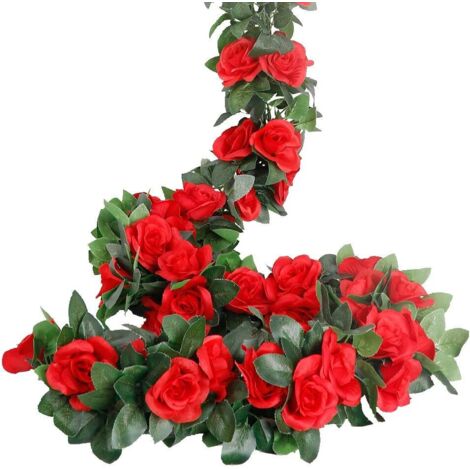 LangRay Guirlande de roses, vrilles de roses artificielles, 4 pièces, soie artificielle, guirlandes de fleurs pour la maison, le bureau, l'arche et la décoration de jardin rouge
