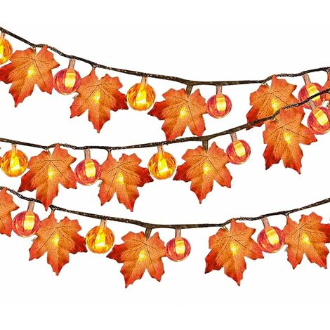 LangRay - Guirnalda de luces LED de hojas de arce y calabaza para decoración de Acción de Gracias, guirnalda de otoño impermeable con luces para decoración de interiores y exteriores (6 metros, 40 luc