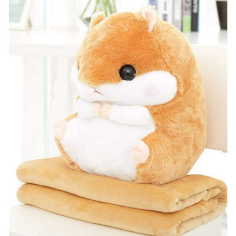 

Hermoso peluche de hámster y almohada 2 en 1 con manta polar - regalo infantil súper divertido y suave 50 x 30 cm - marrón oscuro