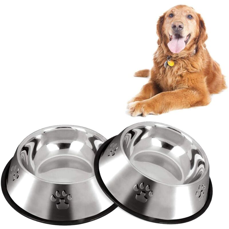 

Juego de 2 cuencos para perros antideslizantes de acero inoxidable de grado alimenticio, cuenco para perros, cuenco de agua para perros, cuenco