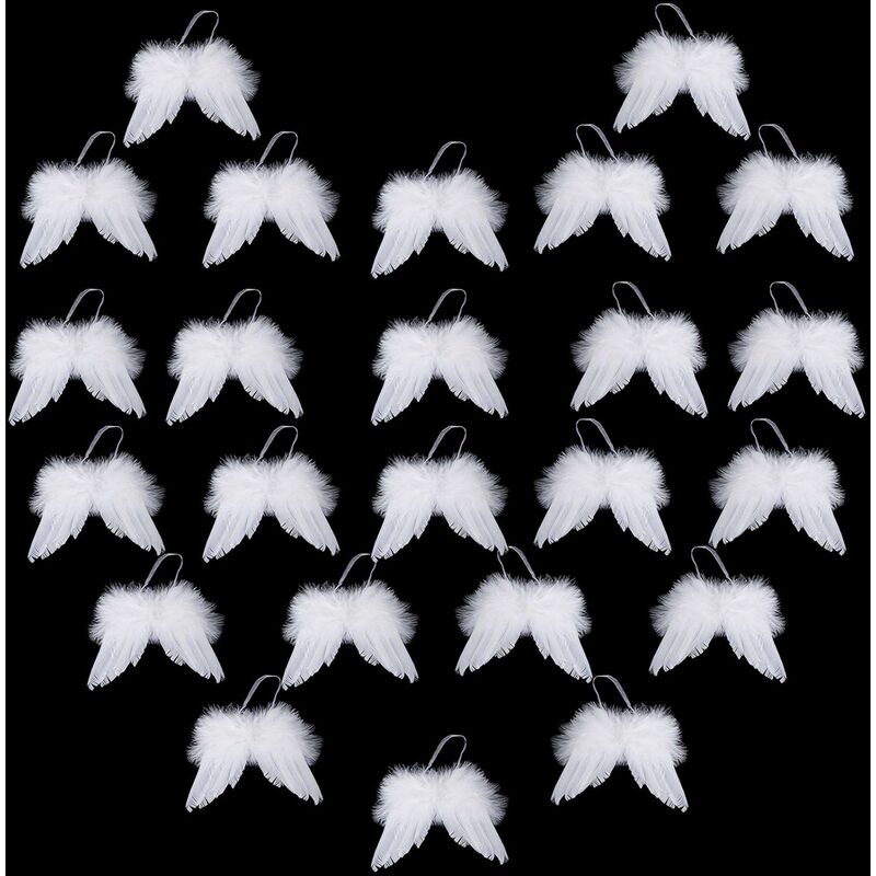 

Juego de 24 adornos de alas de plumas de ángel, 5 x 6 pulgadas, mini alas de ángel blancas, decoración de árbol de Navidad, colgante vintage elegante