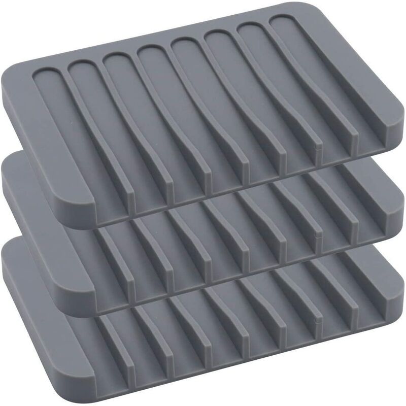 

LangRay Juego de 3 jaboneras de silicona con desagüe automático, para baño o cocina, gris