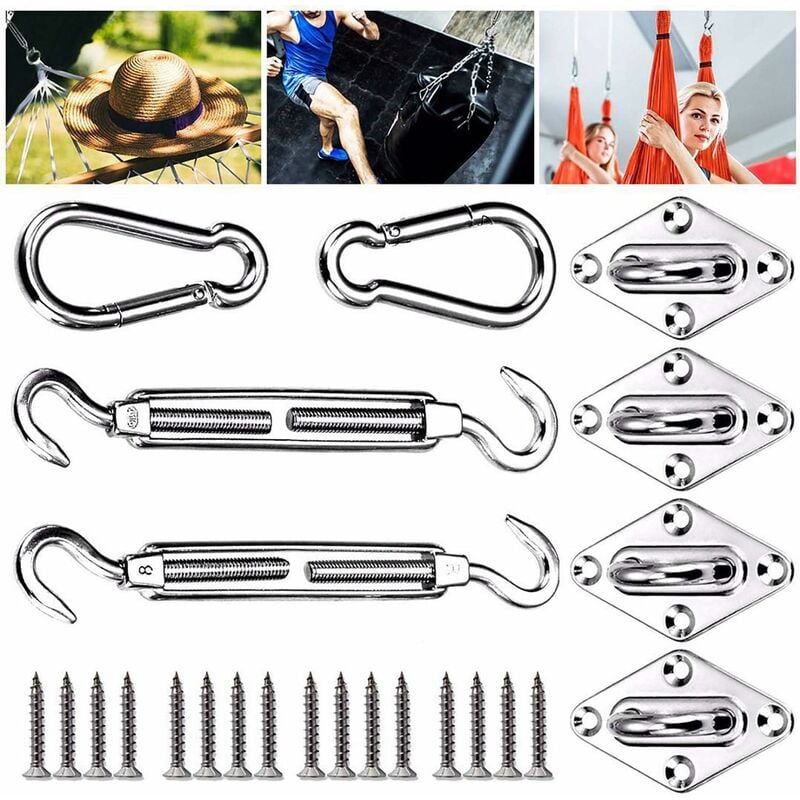 Kit de Fixation pour Voile d'Ombrage, Inoxydable pour Voile d'Ombrage, pour Une Installation en Toute Sécurité des Auvents Carrés Et