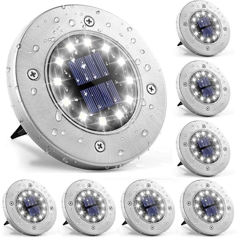 Lampes solaires au sol, 8 Pièces 12 LED Éclairage pour chemins, IP65 étanche Lumiere Solaire Extérieur pour Jardin, Patio-