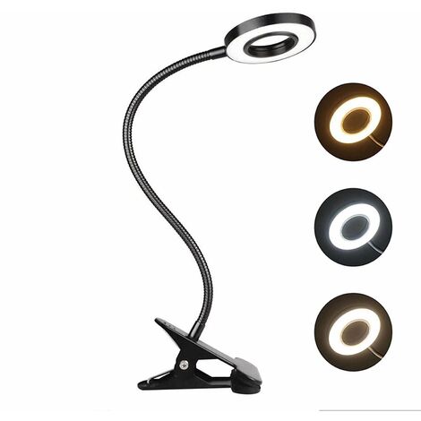 Klemmlicht für Büro Heimgebrauch 3 Modi & 10 Dimmstufen Schwarz 3W LED USB Schwanenhals Klemmlampe Augenpflege Klemmleuchte Leselampe 