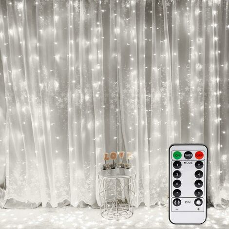 LangRay Lichtvorhang, Fenster Lichterketten 300 LEDs 3m 3m, 8 Beleuchtungsmodi, Atmosphäre für Weihnachtsdekoration, Hochzeit, Geburtstag, Balkon, Terrasse, Schlafzimmer [Energieklasse A +] - Warmwei