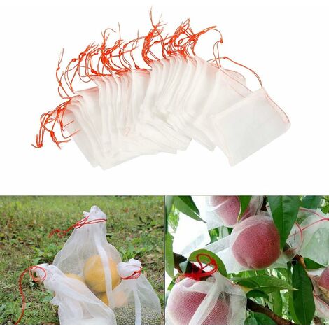 LangRay Lot de 100 Sacs en Filet Anti-Insectes,Filet de Jardin Protection en Nylon,Sac Protection Fruits et Plantes Réutilisables,Sachet pour Raisin Anti-Oiseaux avec Cordon de Serrage (15 x 10cm (100pcs))