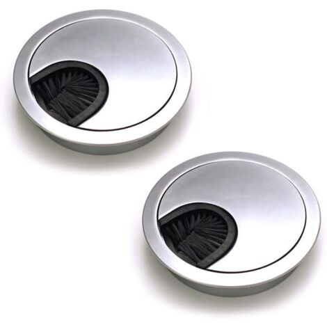 Langray – Lot de 2 passe-câbles ronds encastrables – Métal zinc moulé sous pression – Finition chrome nacré – Diamètre 60 mm – Pour câbles jusqu'à 24 x 24 mm