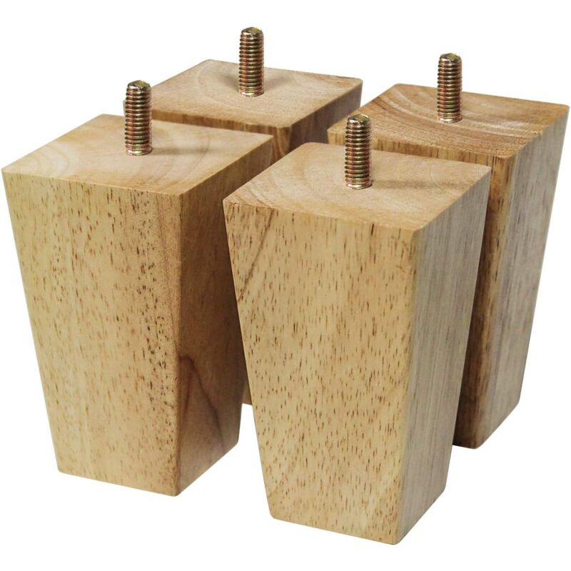 Lot de 4 pieds de meuble en bois - Pieds de canapé - Boulons à vis M8 (10 cm)-