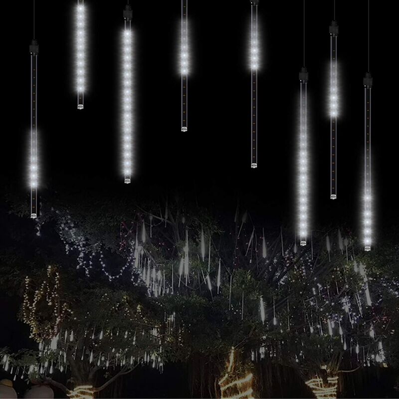 

Luces de lluvia de lluvia de meteoros, 50 cm, 8 tubos, impermeables, luces de hadas nevadas para exterior / interior / jardín / boda / fiesta /