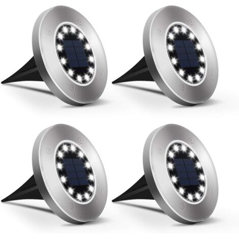 LangRay Lumière Solaire Extérieur 12 LEDs 4 pièces Lumières Solaires au Sol Lampes de Jardin Blanches Acier inoxydable étanche pour l'extérieur, jardin, terrasse, pelouse, cour, passerelle - blanc