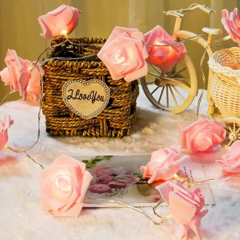 LangRay Lumineuse Rose 3M 20 LED À Piles  de Lumière Fleur Décoration Atmosphère Romantique pour Intérieur Maison Jardin Chambre Mariage Fête la Saint Valentin Noël, Rose