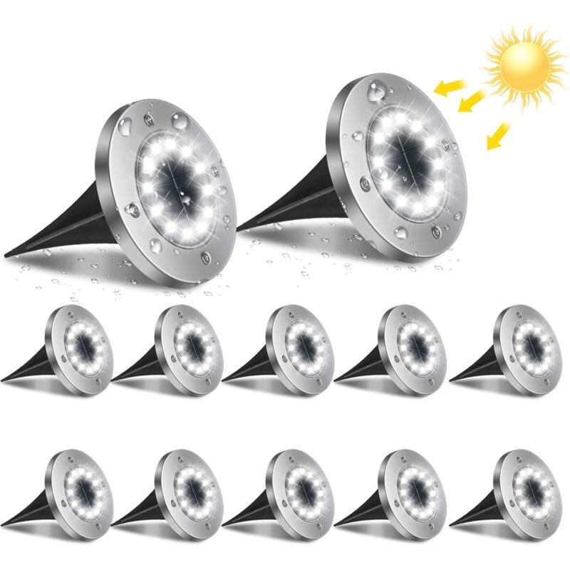 Lumière Solaire Extérieur, 12PC 12LED Luminaire Jardin Au Sol Eclairage 6000K Etanche IP65 Lampe Solaire Spot Encastrable Pour Chemin Terrasse Cour