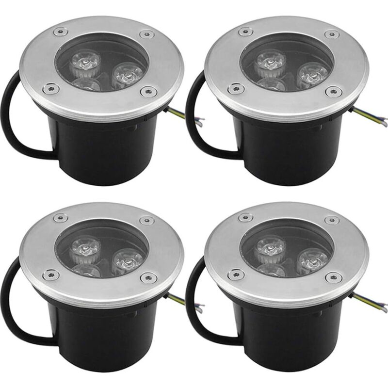 Lumières enterrées, led chaud blanc enterré lampe de paysage lampe de sol pour jardin, éclairage extérieur-IP68 AC85-265V (4pack,3W)-