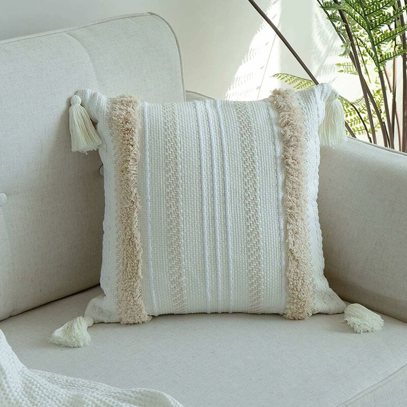 Langray - Luxe Tufting Pompom Cushion Cover, Decorative Sofa Bed, White, Pillow Case Home Decor Cushion Covers 45X45cm