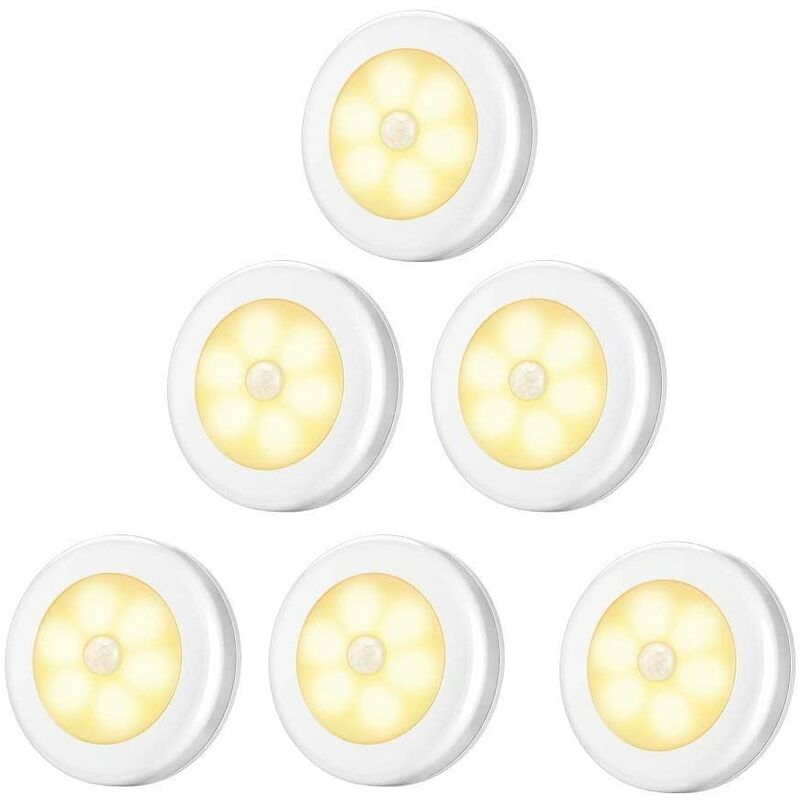 

Luz LED para armario / armario, 6 luces para armario, luz nocturna, luz LED con sensor de movimiento con base magnética, para escaleras, cocina,