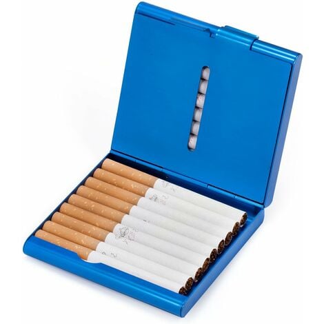 LangRay Metal Cigarette Box 20 Cigarette Case Metal Leather Cigarette Storage Men's Cigarette Holder (Women), Blue…