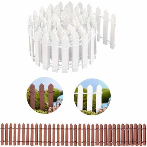 LangRay Miniature Garden Fence Mini Wooden Fence Garden Decoration Wooden Palisade Miniature Wooden Fence Free Collocation Suitable for Fairy Garden Terrarium Dollhouse DIY Accessories 2 Pieces White and Brown