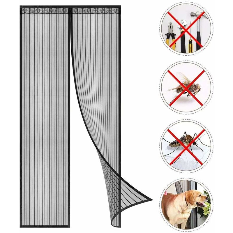 

Mosquitera con cierre magnético - Red ultrafina de cierre automático, fácil instalación sin herramientas (negro (nuevo estilo) - 80 x 210 cm