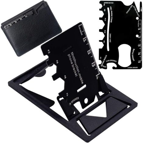 LangRay Outil multifonction 18 en 1 Outil Mini Multi-Outil Portable en Acier Inoxydable Avec Support pour Téléphone Portable pour Les Voyages en Plein Air Outil Quotidien Adventure Daily Tools(Noir)