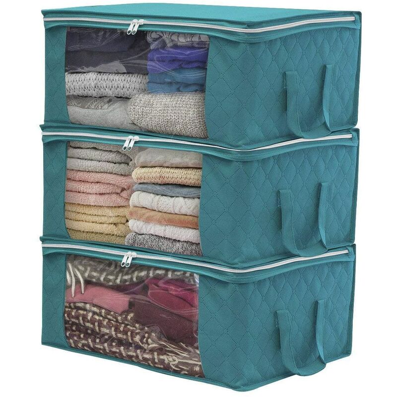 Langray - Pack of 3 Foldable Fabric Storage Boxes Under Bed Storage Bag for Clothes, Clothes Storage with Zipper, Used for Blankets, Clothes, 48 ??x