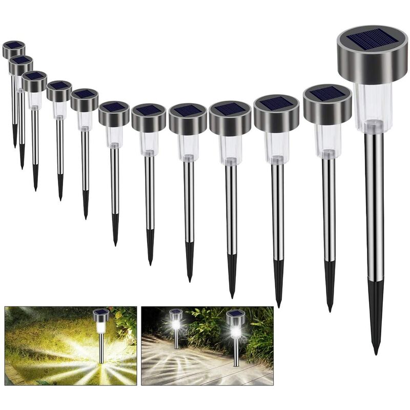 

Paquete de 12 luces LED solares para jardín, ahorro de energía, acero inoxidable, sellado IP65, ideal para patio, césped, jardín, senderos y senderos