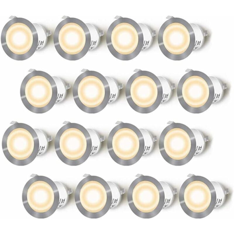 

Paquete de 16 focos LED empotrables para patio de madera, impermeables IP67, focos empotrados para exteriores, 0,6 W DC12V, luz blanca cálida, mini